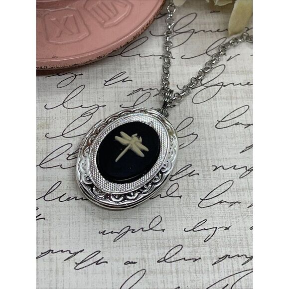 Dainty Cameo Dragonfly Locket Silver Easter Mom Sister Daughter Gift Wedding New - Picture 5 of 12